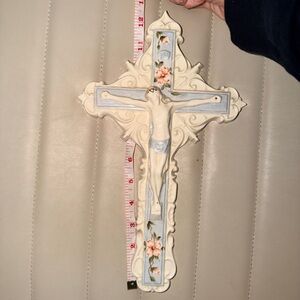 Floral Cross Jesus Ceramic Wall Decor Crucified Religious Christian Crucifix